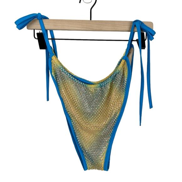 Pretty Little Thing Plus Turquoise Diamante Tie Side Bikini Bottoms XL/XXL - Picture 2 of 6